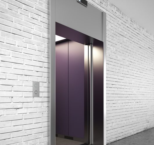Side view of Modern elevator with closed doors